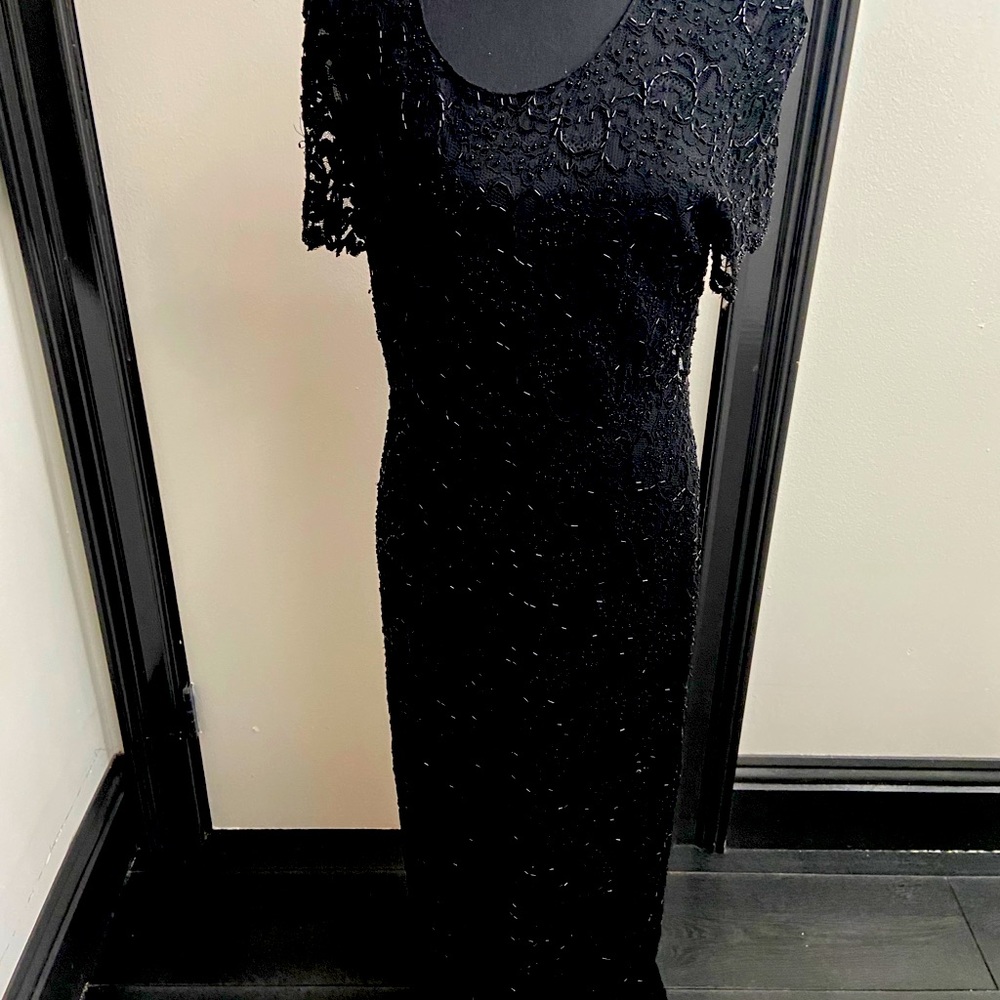 Long black hand beaded dress